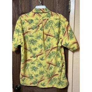 Vintage Polo Sport Ralph Lauren Shirt Men's Medium Button Up Bamboo Print Yellow